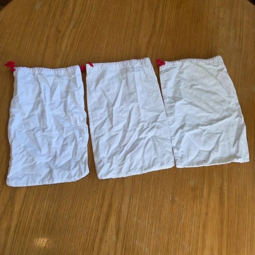 Christian Louboutin Set of 3 White Cotton Shoe Dust Bags‎ Red Logo Drawstring